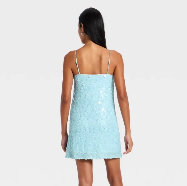 A New Day Light Blue Sequin Mini Shift Dress  - Image 2