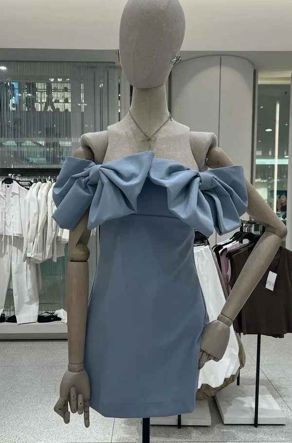 ZARA dress mini bow baby blue fitted bodycon party wedding - Image 8