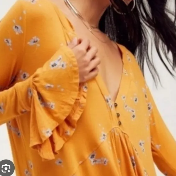 Free People Mustard Yellow Floral Swing Mini Dress Size Medium - Image 3
