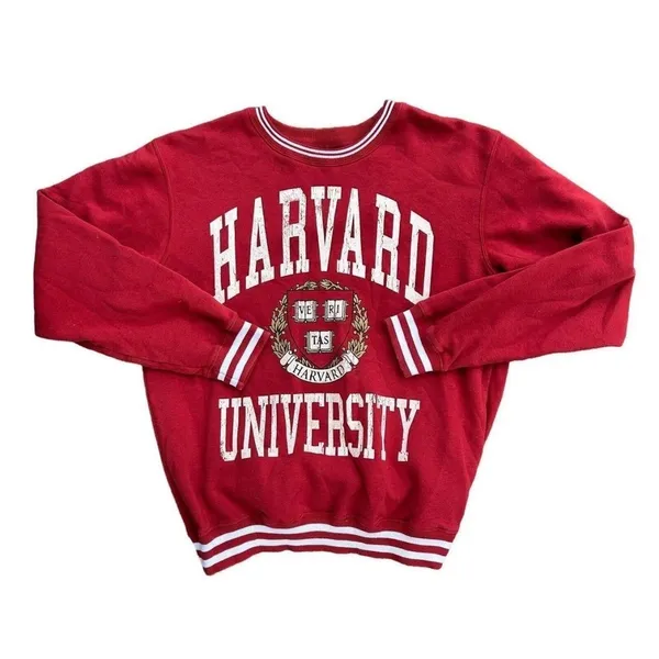 Harvard University Crimson Red Graphic Crewneck Sweatshirt Varsity Striped Large - Image 2