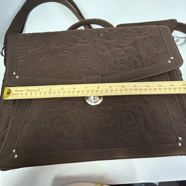 Vera Bradley Brown Quilted Briefcase Messenger Laptop Bag Floral‎ Lining - Image 13