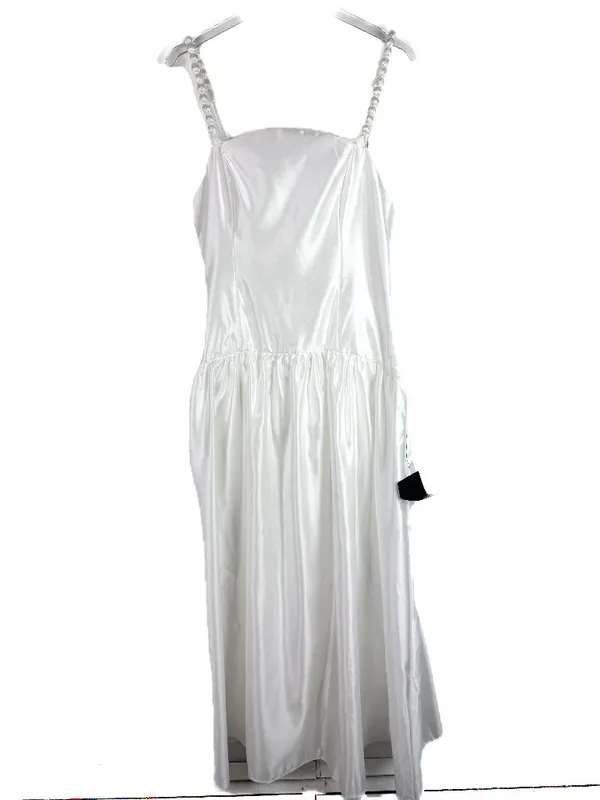 NWT Lulus Modern Adoration White Satin Backless Lace-Up Maxi Dress White Large L - Image 3