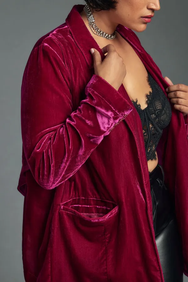 Anthropologie Maeve The Tessie Blazer Jacket Suit Blazer Top Raspberry Velvet - Image 5