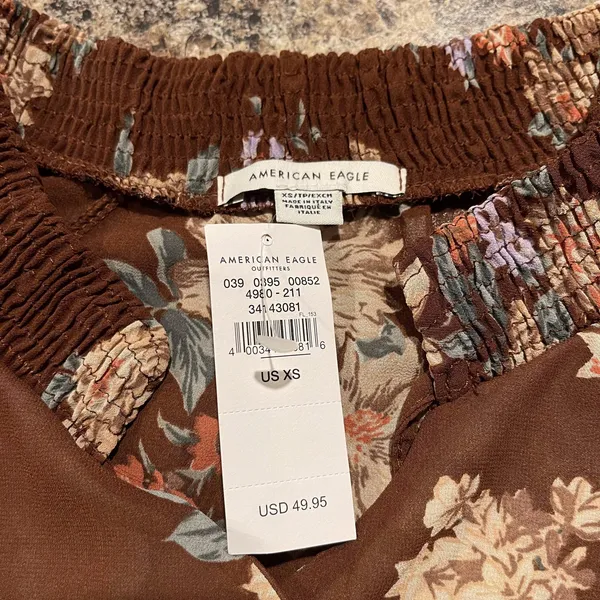 NWT American Eagle Dress Floral Cottage Boho Romantic Feminine Prairie Brown XS - Image 3