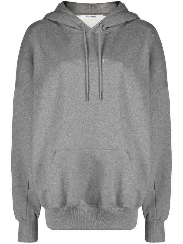 Daily Paper Horhine Rhinestone Logo Cotton Oversized Gray Hoodie XS - Image 3