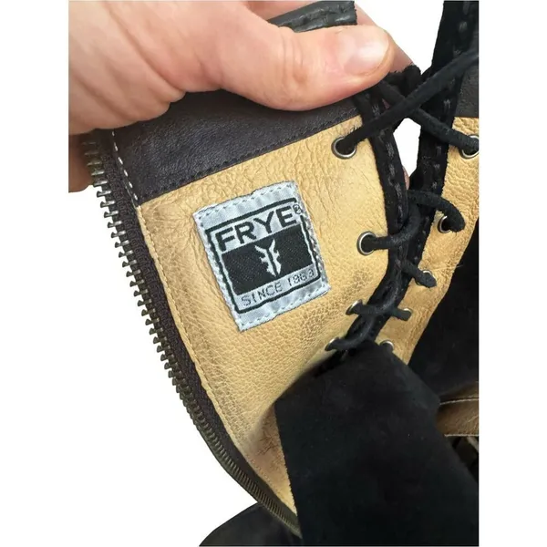 FRYE PARKER MOCCASIN LACE UP KNEE HIGH ZIPPER Black Suede RARE 8 - Image 9