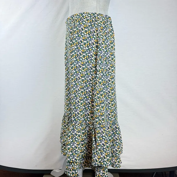 Allegra K Floral Maxi Ruffle Skirt - Black, Yellow, White - Image 3