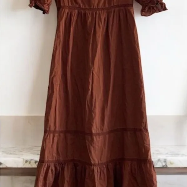 Reformation Bekkah Crocheted Lace Trim Organic Cotton Midi Dress in Cinnamon XS - Image 11