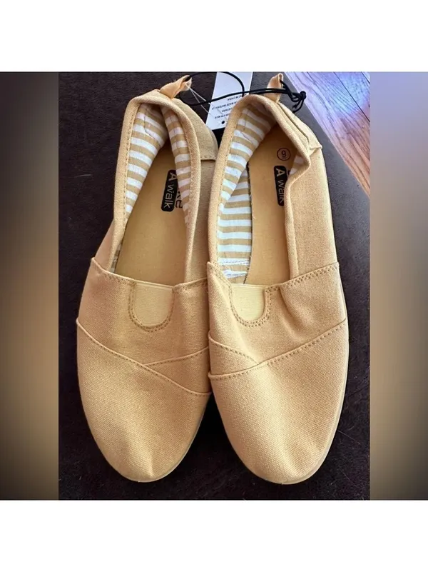 Take a Walk Espadrille Loafers Mustard Canvas Slip on Flat Shoes - Image 3