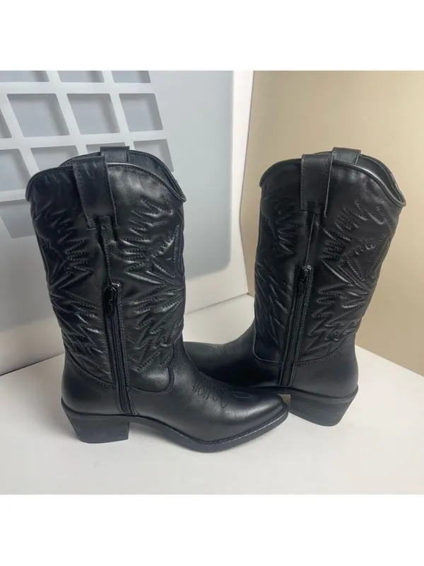 Steve Madden HAYWARD BLACK LEATHER boots Western Cowboy Boots Cowgirl Sz 6.5 - Image 4