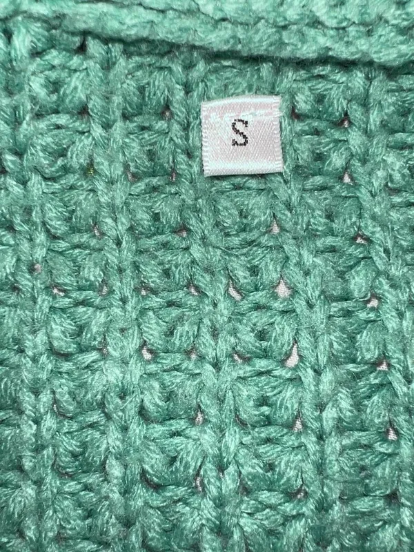 Green waffle knit cardigan. - Image 4