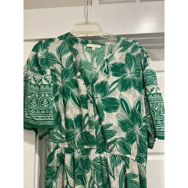 FIG + FLOWER Green Tropical Floral Midi Dress size Large Modest Preppy Teacher - Image 4
