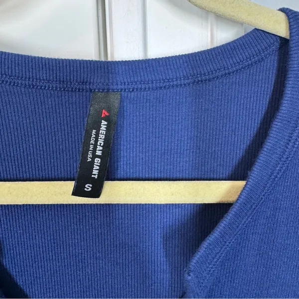 American Giant Luxe Rib Womens small Blue Cotton‎ V-Notch Long Sleeve Pullover - Image 3