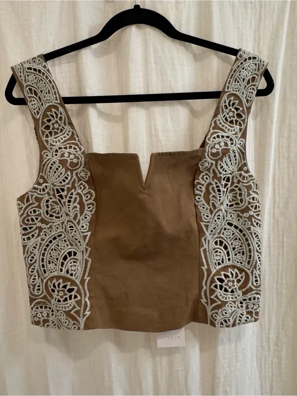Ciebon Tan Lace-Trim Tank Top - Image 3