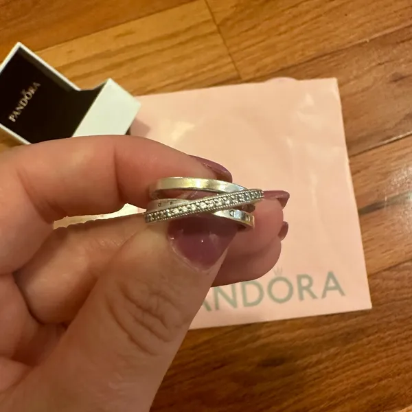 PANDORA 925 Silver Crossover Pavé Triple Band Ring - Image 3