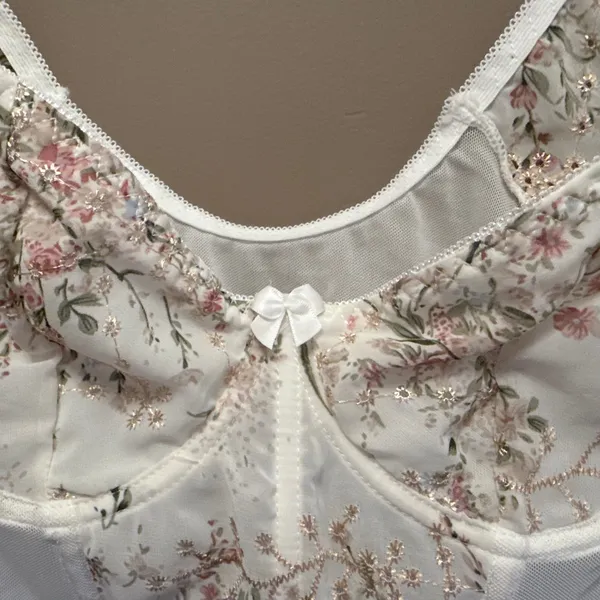 Floral Embroidered Corset Bustier Crop Top Puff Sleeve Milkmaid Cottagecore - Image 3
