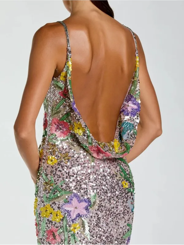 Mac Duggal 6151 Silver Embellished Sleeveless Cowl Back Gown sz 0 - Image 4
