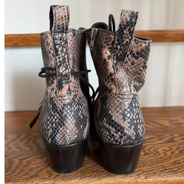 AllSaints Katy Snakeskin Leather Buckle Boots Brown Black Pointed Toe Size‎ 40 - Image 5