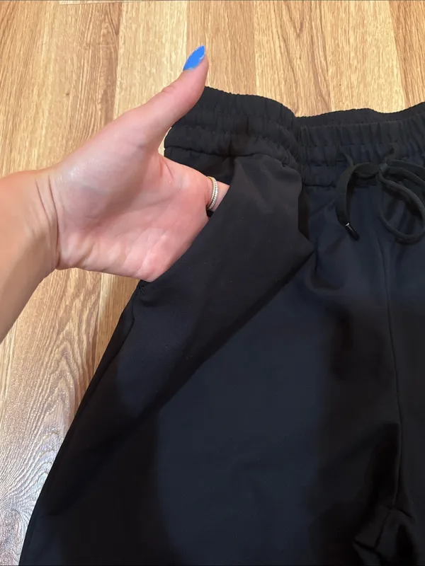 Cinch-Waist Wide Leg Black Sweatpants with pockets! - Image 2