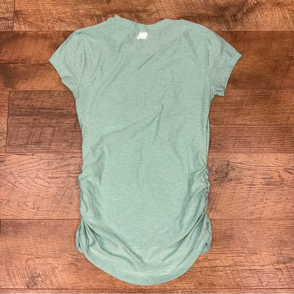 New Balance Ruched Side Crewneck Women's Short Sleeve Fitted Aqua Green Top - Image 9