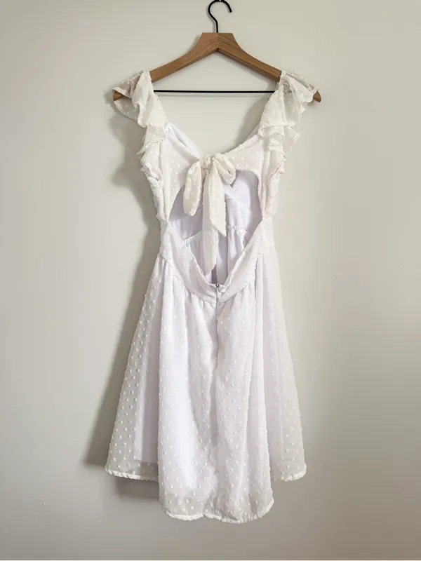 Altar'd State Kristin Clip Dot White Ruffled Mini Dress Size Medium - Image 10