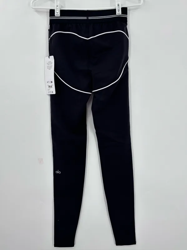 ALO Yoga Black Leggings with White Piping - Image 5