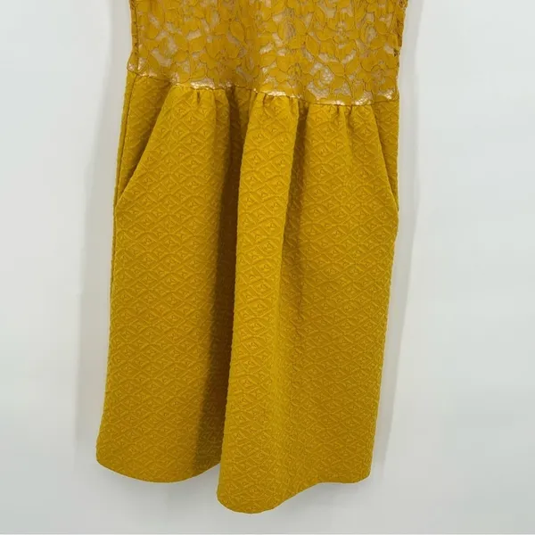 Anthropologie Maeve mustard yellow dress lace overlay sleeveless fit & flare M - Image 5