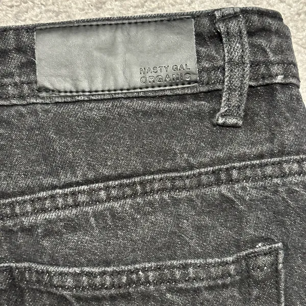 Nasty Gal Organic Cotton Black Patchwork Straight Jeans with Raw Edge - Image 10