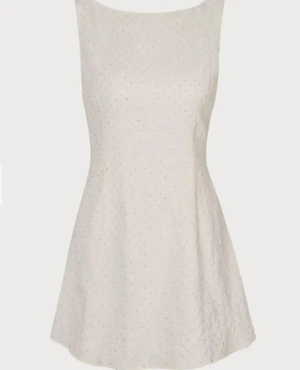 RIHOAS The Beige Boat Neck Textured Mini Dress 22 - Image 6