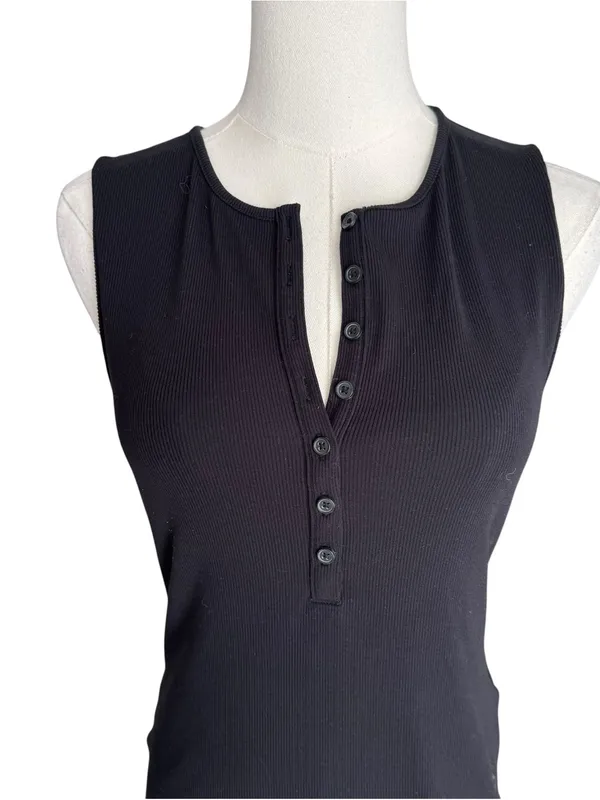 American Eagle - Soft & Sexy Ribbed Henley Bodysuit Black Sleeveless Sz L - Image 3