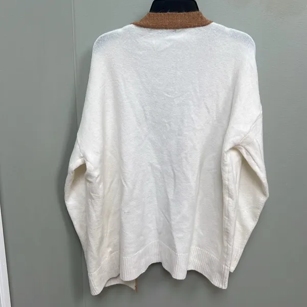 White and Brown Cardigan with Color-Blocked Collar - Image 5