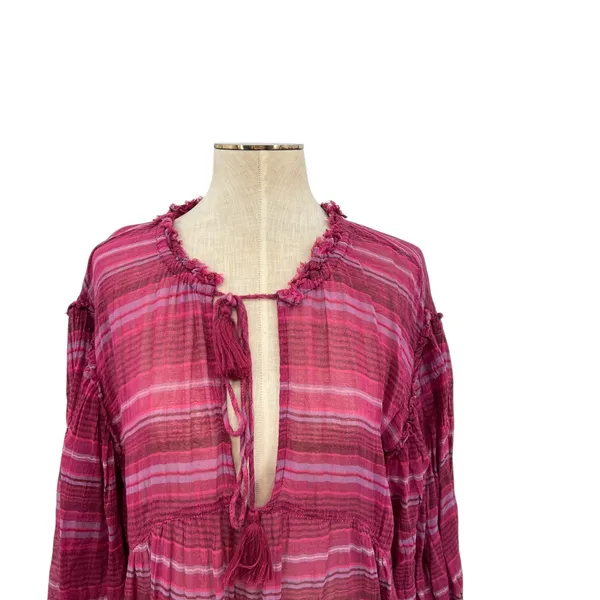 Free People Gianna Striped Tunic Dress Tasseled Pink‎ Size Small - Image 5