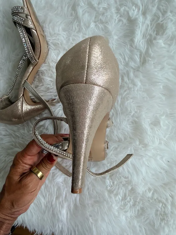 Kelly & Katie Reekie Gold Strappy Rhinestone Heeled Sandals - Image 10