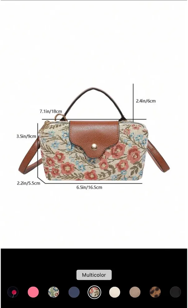 Women's Fabric Nylon Mini Crossbody Bag, Floral Pattern, Magnetic Snap Closure, Casual Cute Fashion Handbag - Image 3