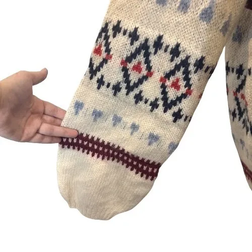 Old‎ Navy Balloon Sleeve Neutral Fair Isle Sweater Cream Burgundy Blue Size XL - Image 2