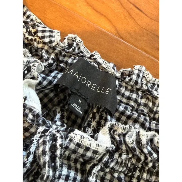 Majorelle X Revolve Sangria Cold Shoulder Crop Top Gingham Navy White XS - Image 5