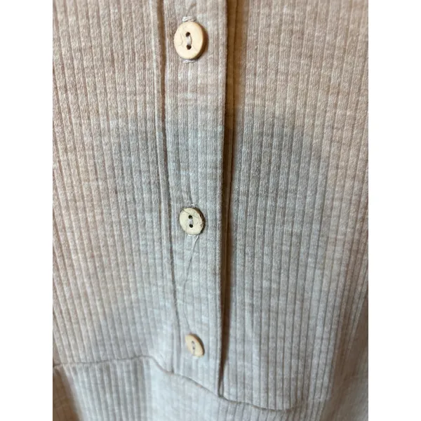 Entro Ribbed Henley Tunic Top Long Sleeve Babydoll Oatmeal Beige Women Small - Image 4