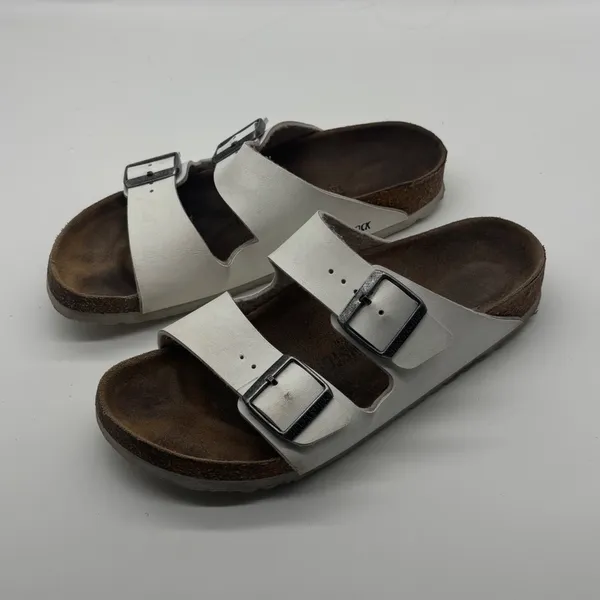 Birkenstock Arizona White Birko-Flor Two Strap Slide Sandals Womens 40 L9 M7 - Image 9