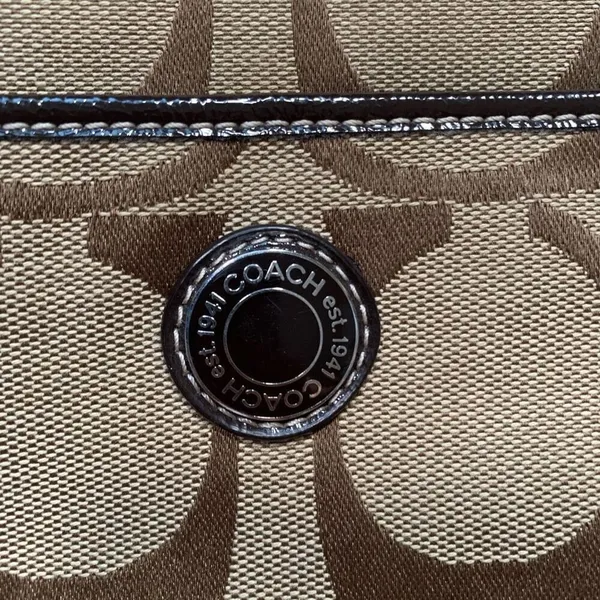 Coach Signature Monogram Canvas Crossbody Bag Brown Khaki Y2K Flat Messenger - Image 14