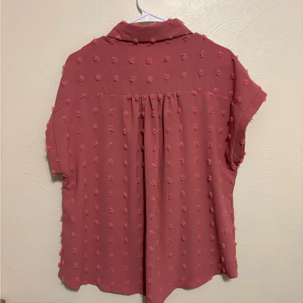Dusty Rose Textured Swiss Dot Button Front Blouse Size XL - Image 8