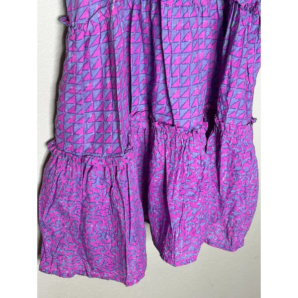 Uncle Frank Purple Boho Mini Dress Ruffle Sleeve Cotton Pockets Small - Image 3