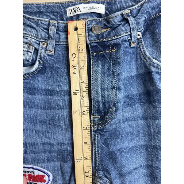 Zara Women’s Skinny Stretch Blue Jeans Size 30 Patch “Regret Nothing” - Image 11