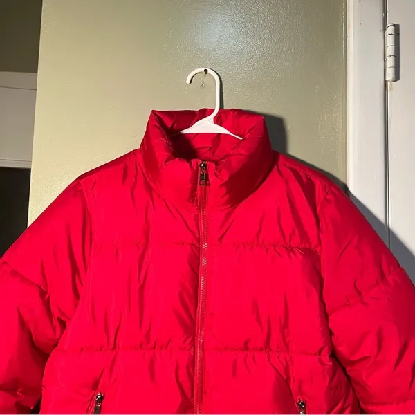 Zenana Womens Size Large Red Puffer Jacket Full Zip Pockets Long Sleeve QJ-1350Y - Image 4