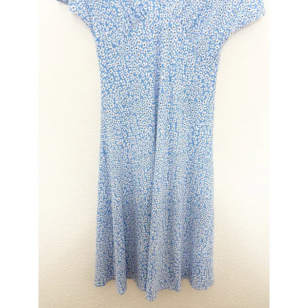 Mango Poma Floral Midi Dress Size Medium Blue Cottage Coquette Chic Jersey - Image 11