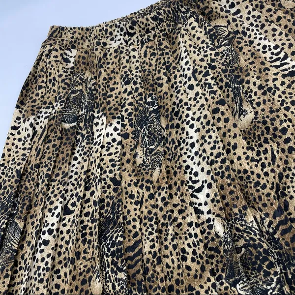 Vintage Hidden Leopard Faces Pleated Skirt Animal Print‎ 80s Drama Eclectic Fun - Image 5