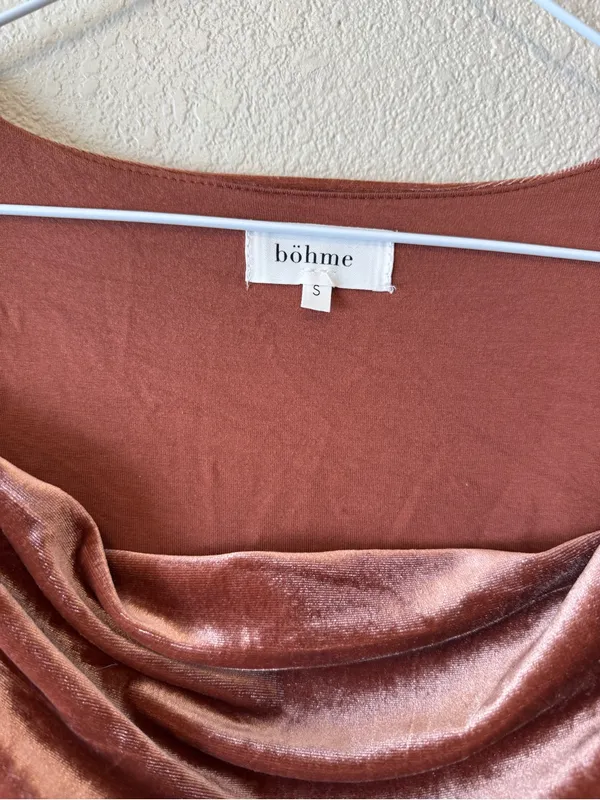 bohme Rust Velvet Draped Cowl Neck Long Sleeve Top - Image 3