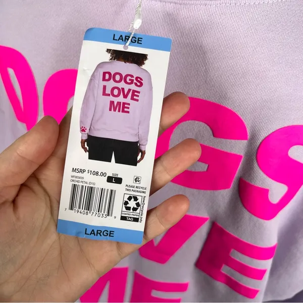 Sz L Wildfox Lavender “Dogs Love Me” Graphic Crewneck Sweatshirt NWT $108 MSRP - Image 7