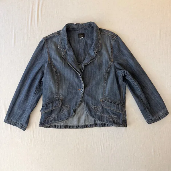 Riders Copper Collection XL Y2K Embroidered Denim Blazer Western Boho - Image 2