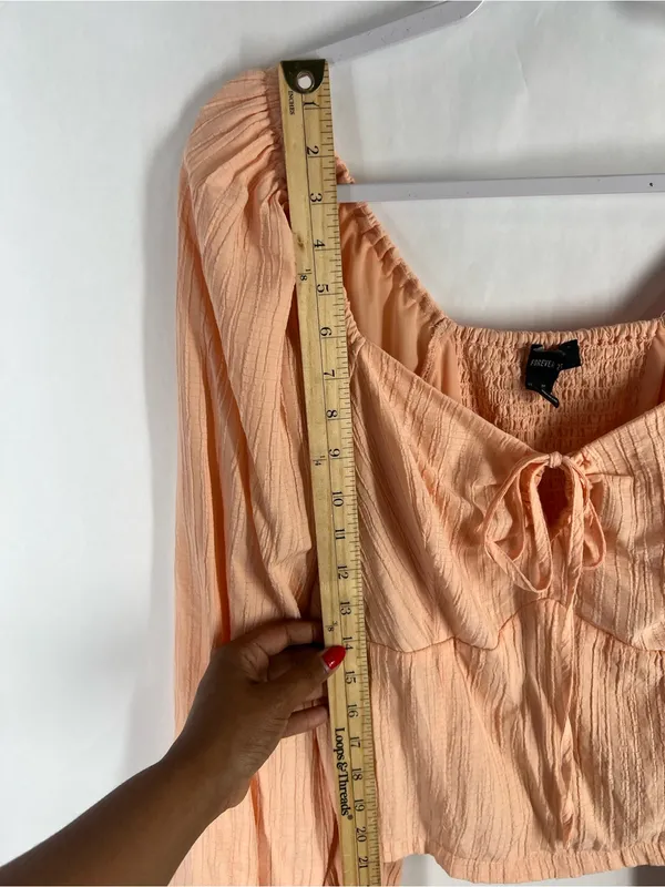 Forever 21 Peach Textured Tie-Front Crop Top Boho Peasant Cottagecore‎ - Image 9
