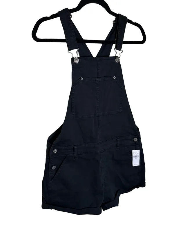 American Eagle NWT Black Denim Overall Shorts Shortalls Size M - Image 3